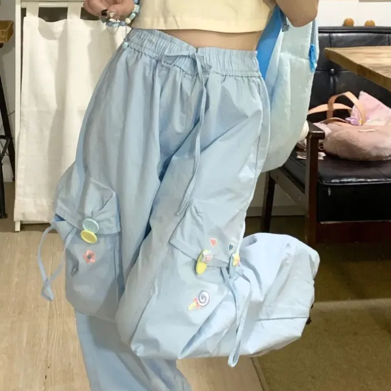 Baby Blue Kawaii Cargo Pants