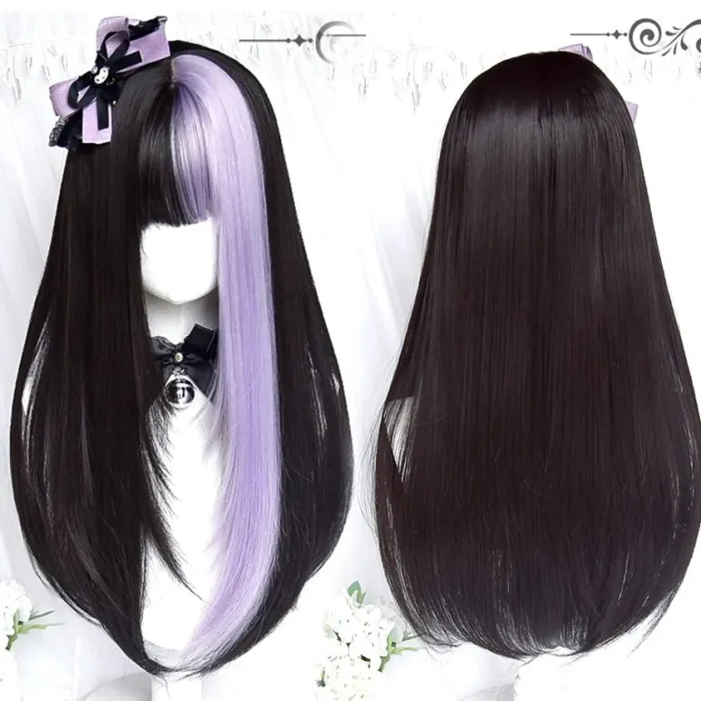 Black & Purple Color Block Wig