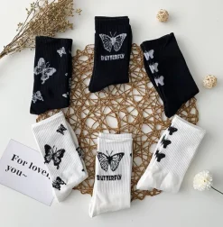 Black & White Butterfly Socks