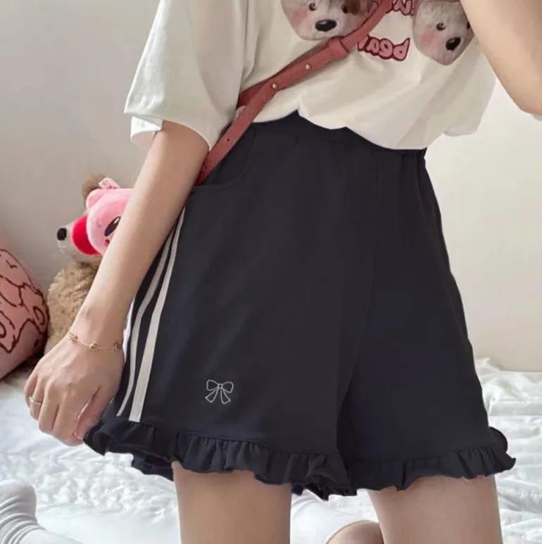 Black Bow Ruffled Shorts