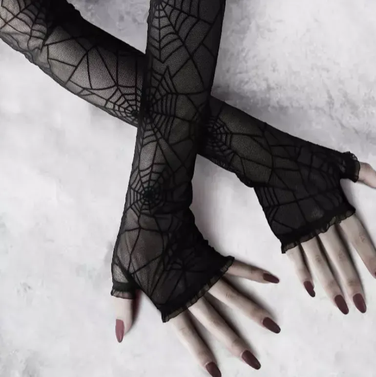 Black Spider Web Lace Gloves