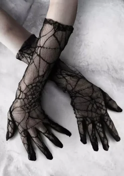 Black Spider Web Lace Gloves