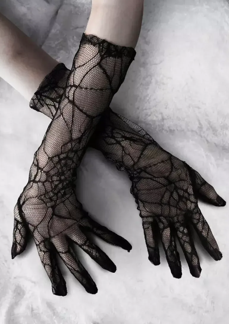 Black Spider Web Lace Gloves