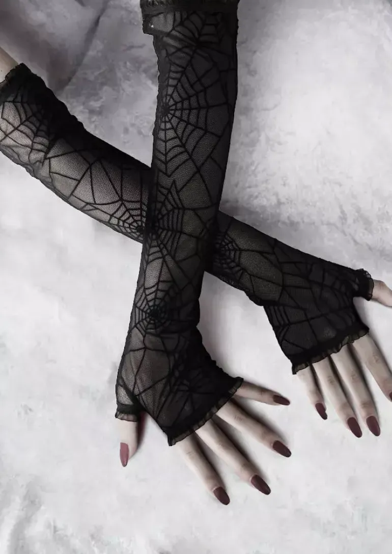 Black Spider Web Lace Gloves