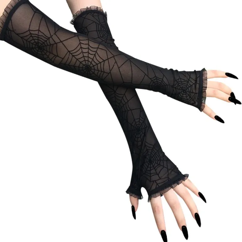 Black Spider Web Lace Gloves
