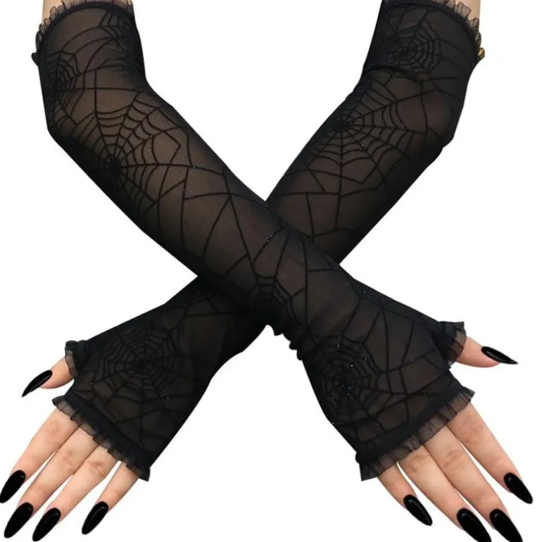 Black Spider Web Lace Gloves