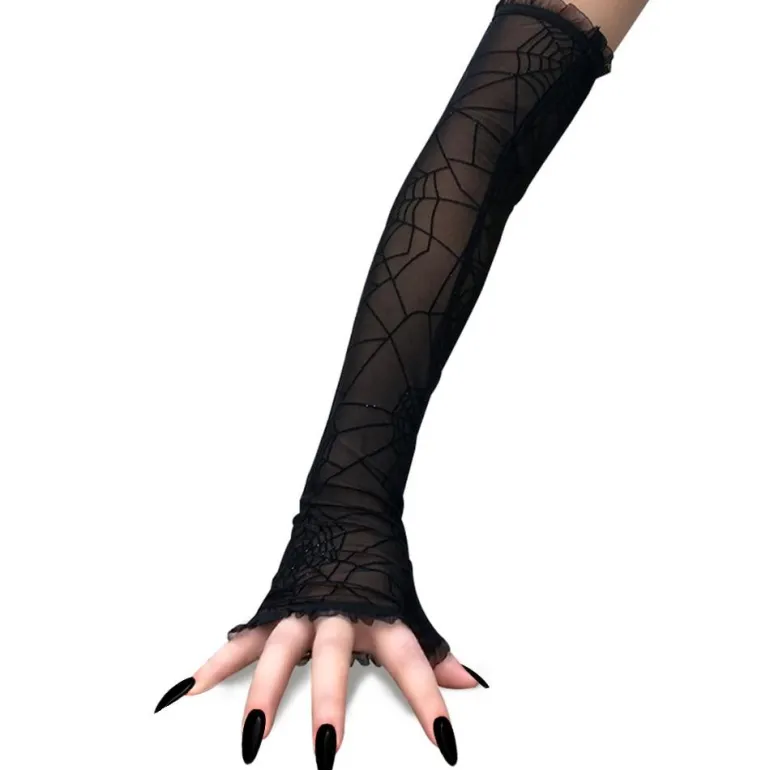 Black Spider Web Lace Gloves