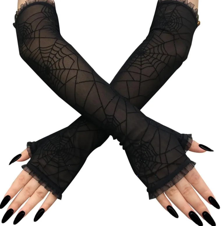 Black Spider Web Lace Gloves