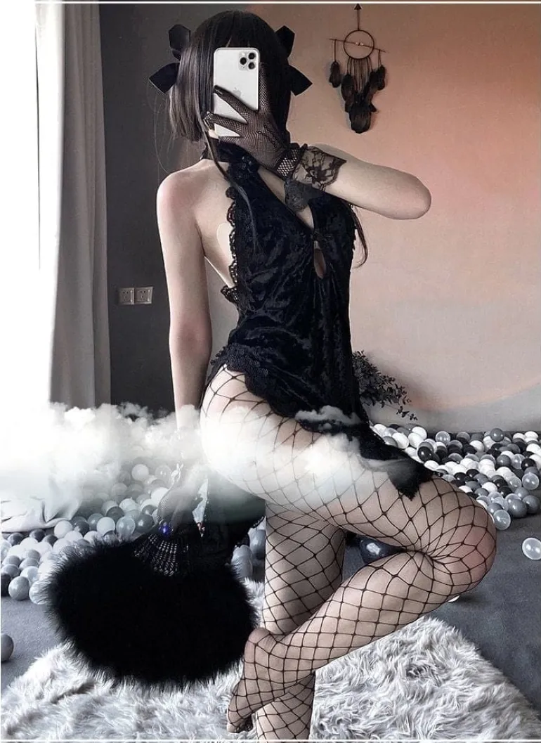 Black Velour Cheongsam Dress