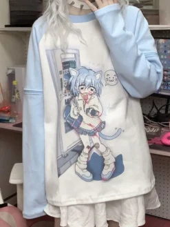 Blue Anime Detachable Sleeve Tee