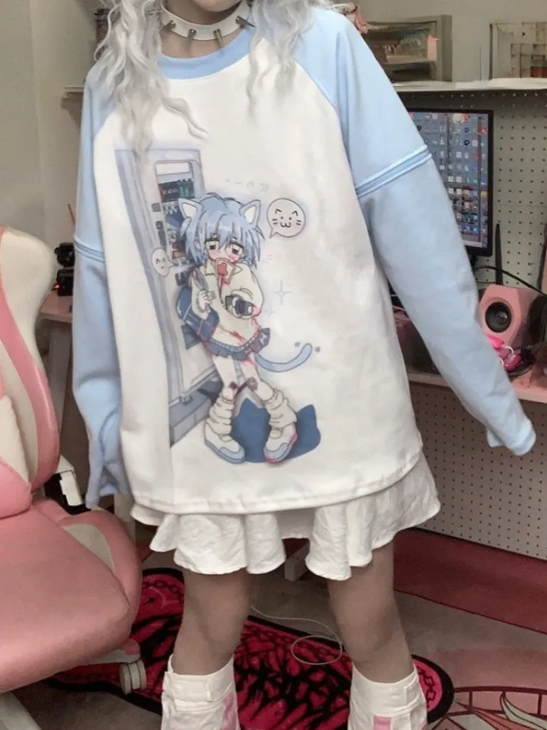 Blue Anime Detachable Sleeve Tee
