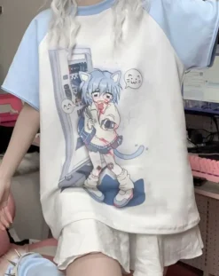 Blue Anime Detachable Sleeve Tee