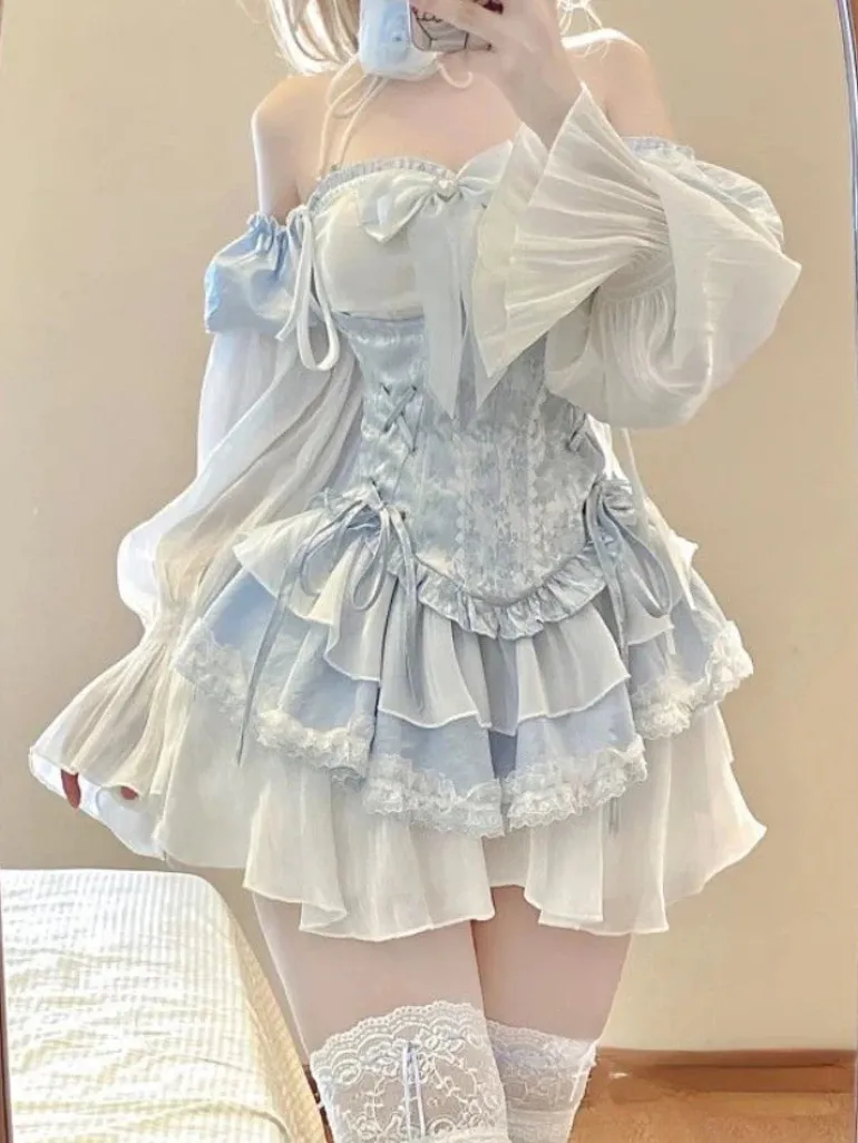 Blue Baby Doll Ruffled Outfit Set