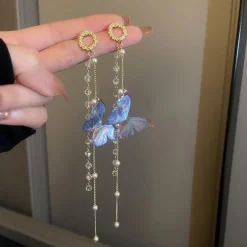 Blue Butterfly Dangle Drop Earrings