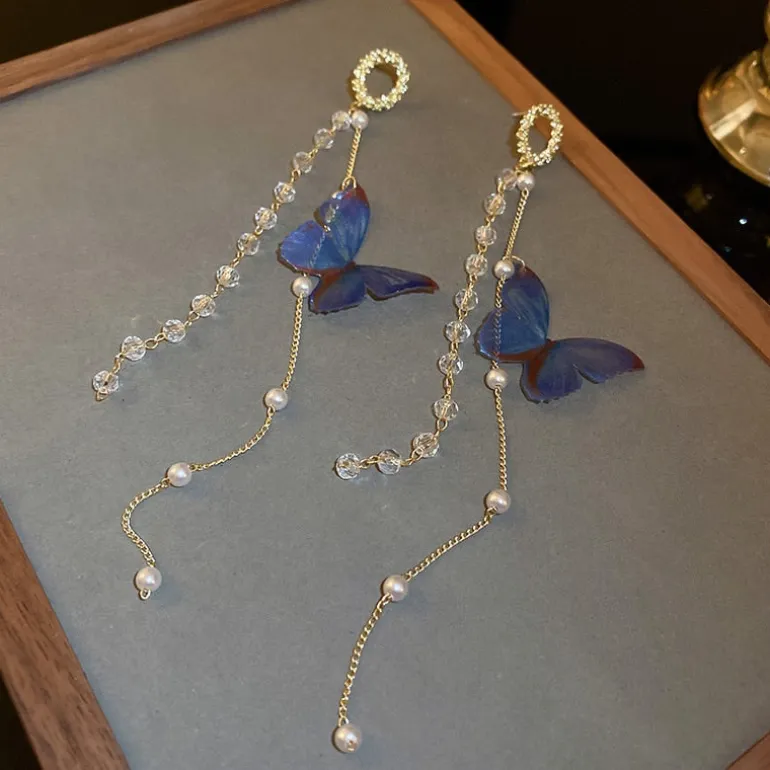 Blue Butterfly Dangle Drop Earrings