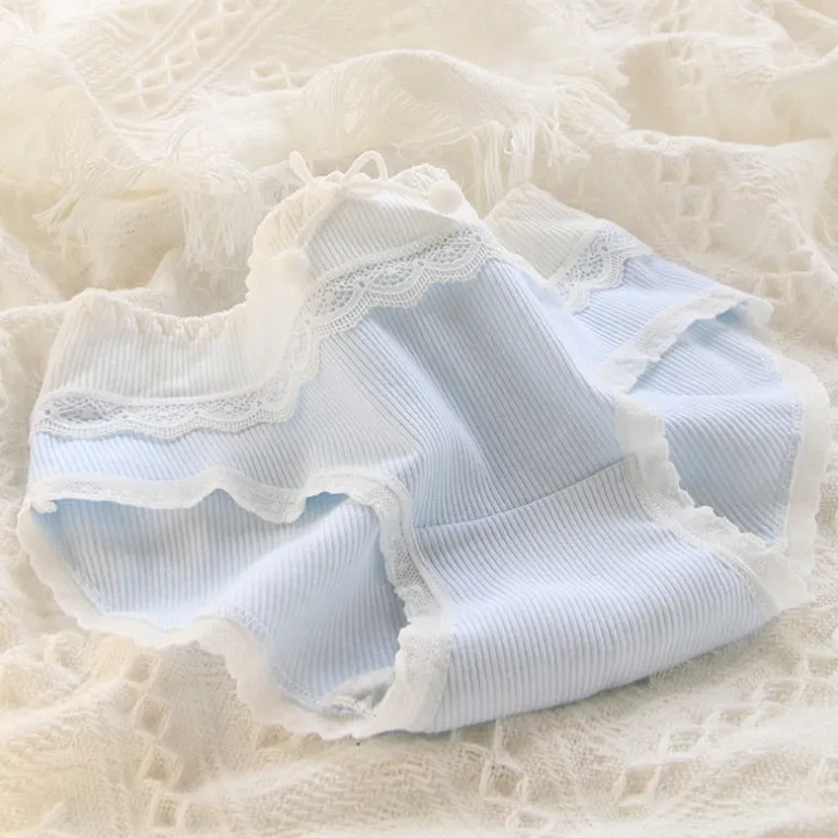 Blue Lace Cotton Sweetheart Undies