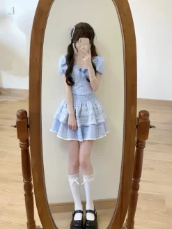 Blue Plaid Babydoll Outfit Set