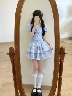 Blue Plaid Babydoll Outfit Set