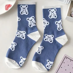 Blue Textured Teddy Bear Socks