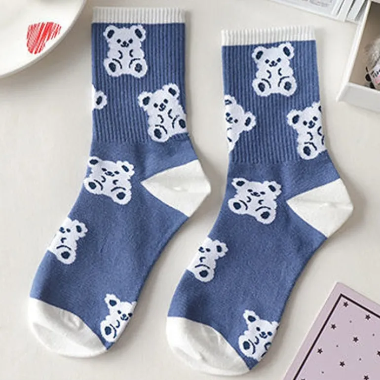Blue Textured Teddy Bear Socks