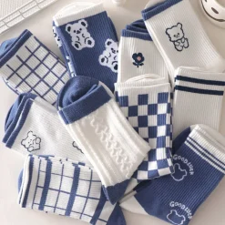Blue Textured Teddy Bear Socks