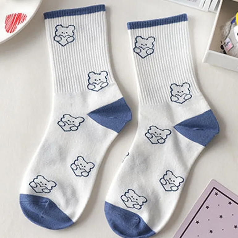 Blue Textured Teddy Bear Socks