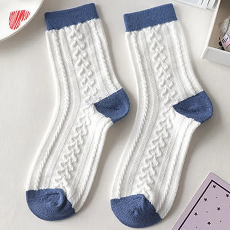 Blue Textured Teddy Bear Socks