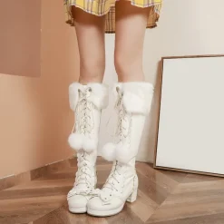 Bow Fur Knee High Boots