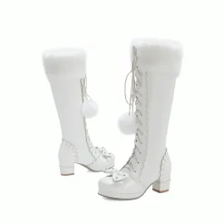 Bow Fur Knee High Boots