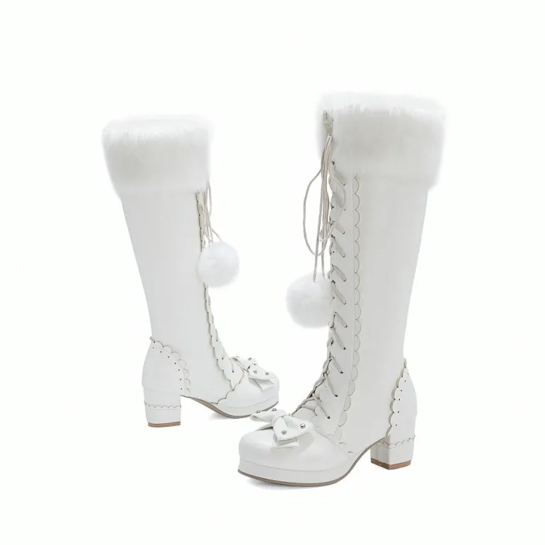 Bow Fur Knee High Boots