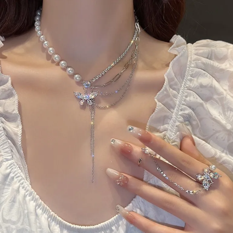 Butterfly & Pearl Necklace