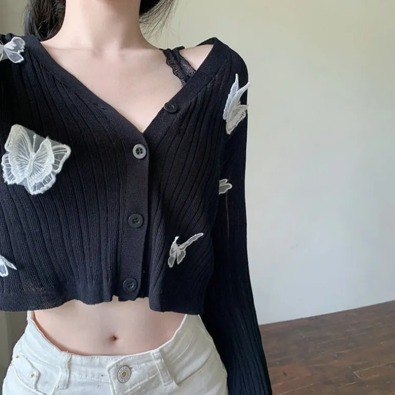 Butterfly Knitted Black Cardigan