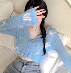 Butterfly Sky Knitted Blue Cardigan