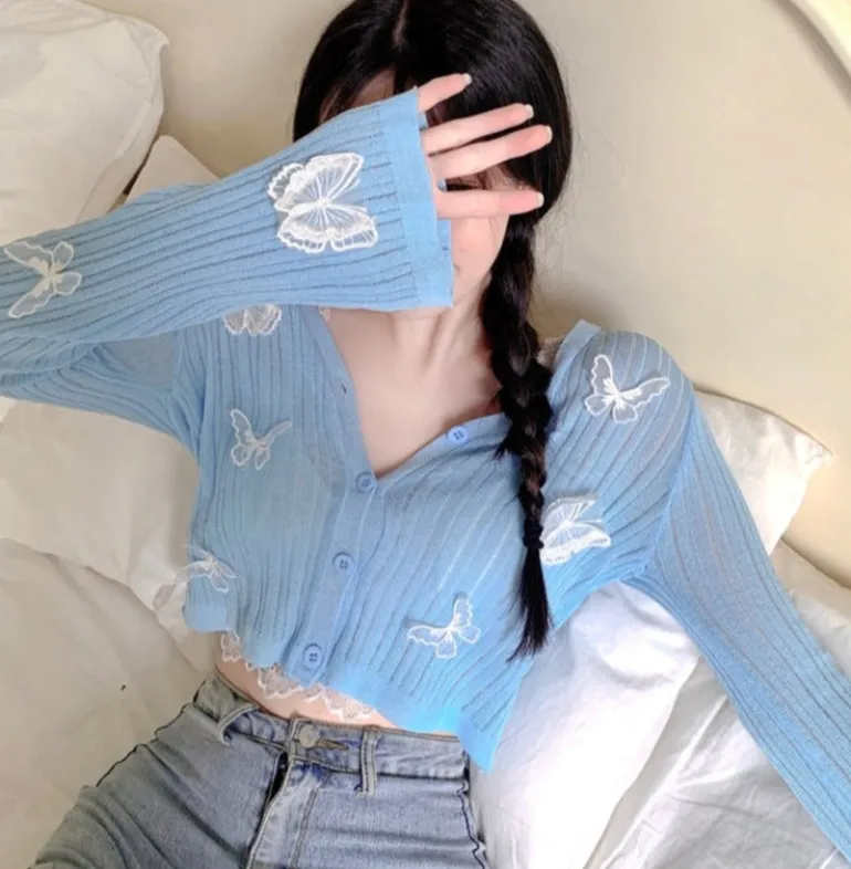 Butterfly Sky Knitted Blue Cardigan