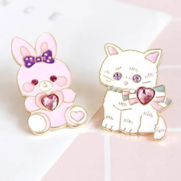 Cat & Bunny Jewelled Pins