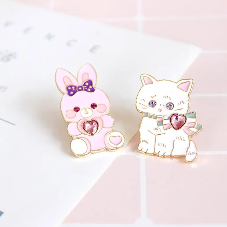 Cat & Bunny Jewelled Pins