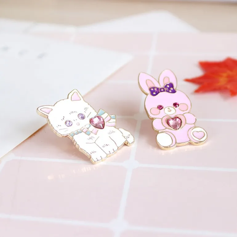 Cat & Bunny Jewelled Pins