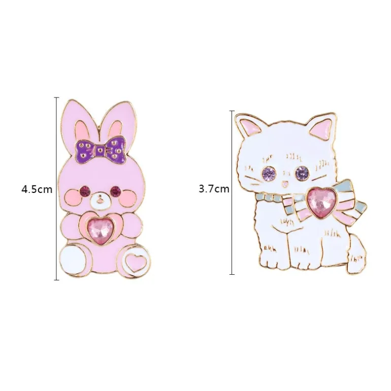 Cat & Bunny Jewelled Pins