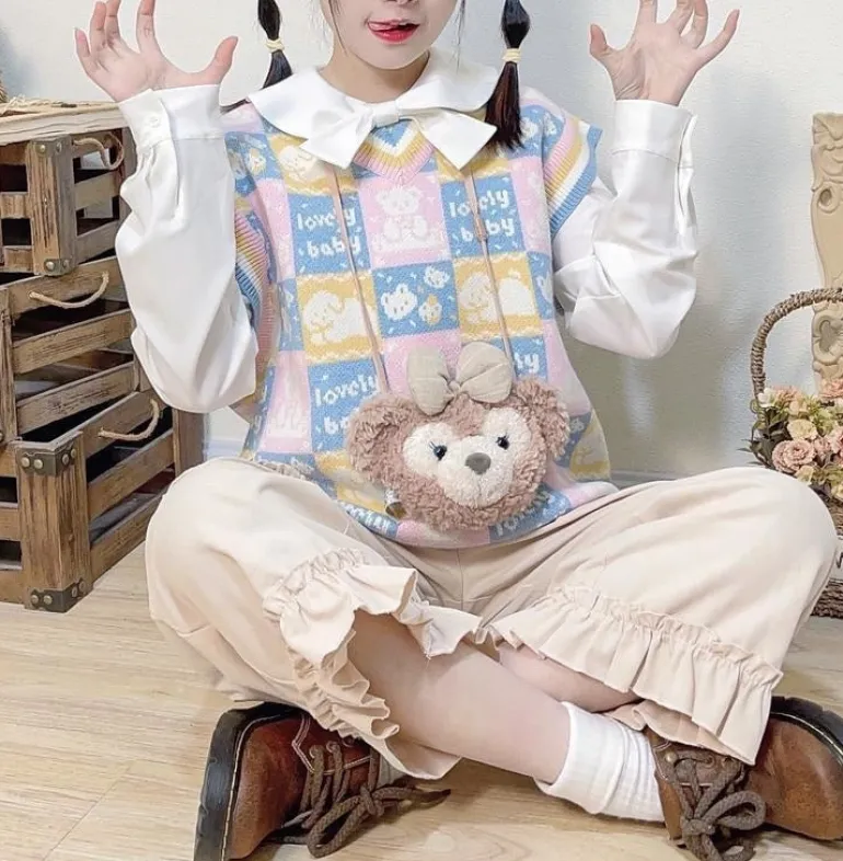 Checkered Bear Knit Vest