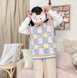 Checkered Bear Knit Vest