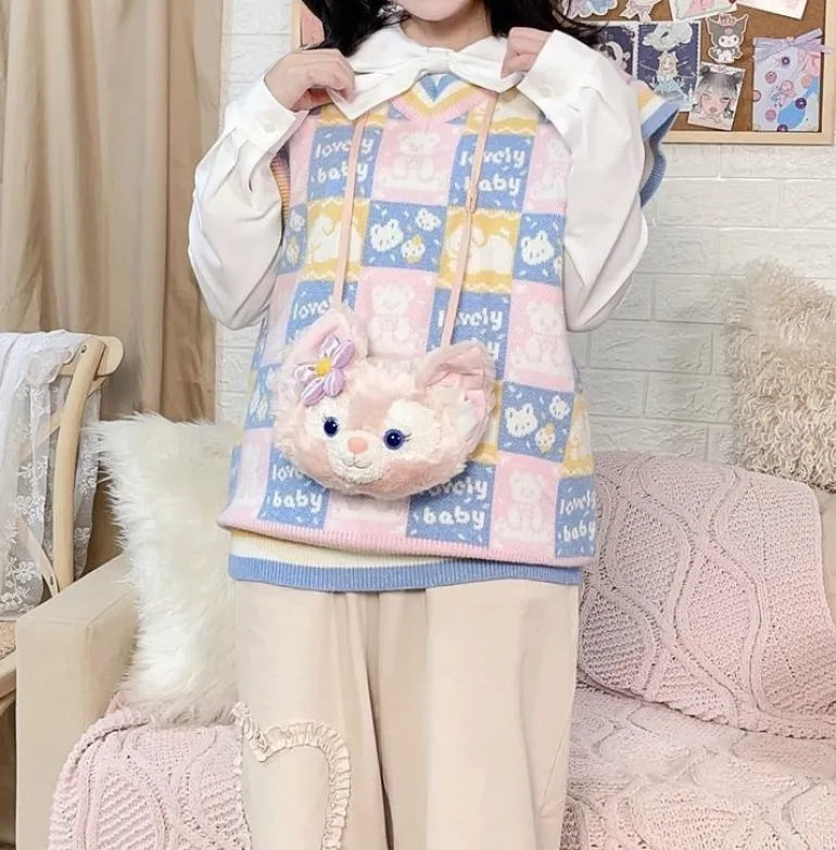 Checkered Bear Knit Vest