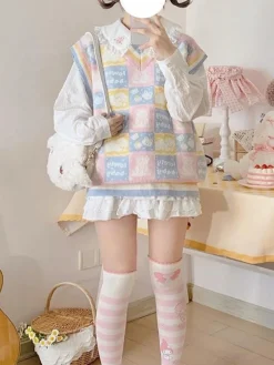 Checkered Bear Knit Vest