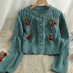 Cherry Knitted Cropped Cardigan