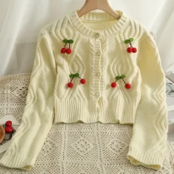 Cherry Knitted Cropped Cardigan