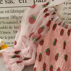 Chiffon Strawberry Puff Sleeve Dress