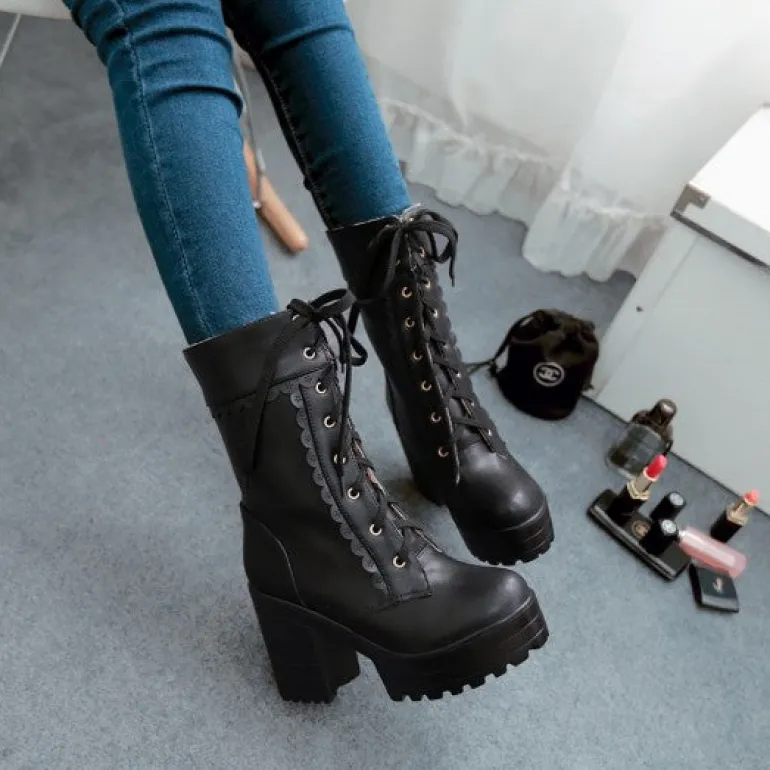 Chunky Lace Platform Boots