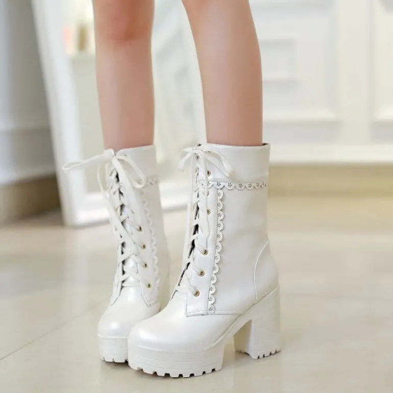 Chunky Lace Platform Boots
