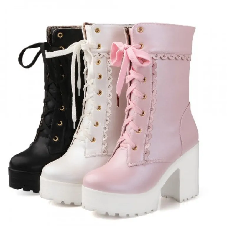 Chunky Lace Platform Boots