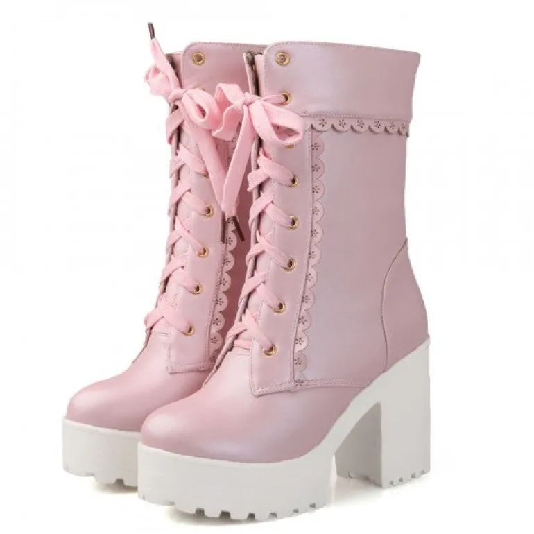 Chunky Lace Platform Boots