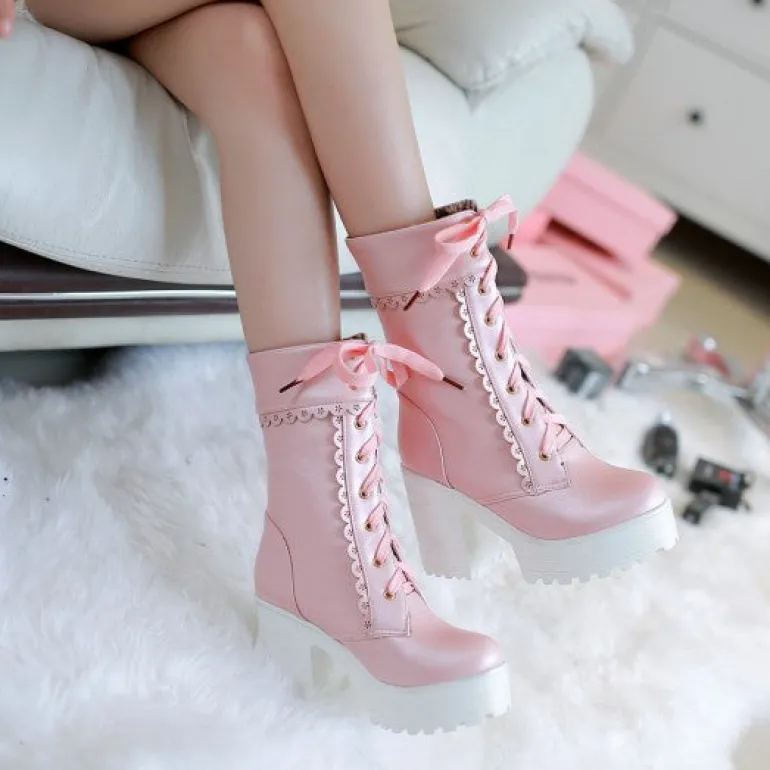 Chunky Lace Platform Boots